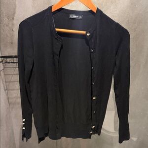 Zara Classic Black Cardigan with Gold Buttons